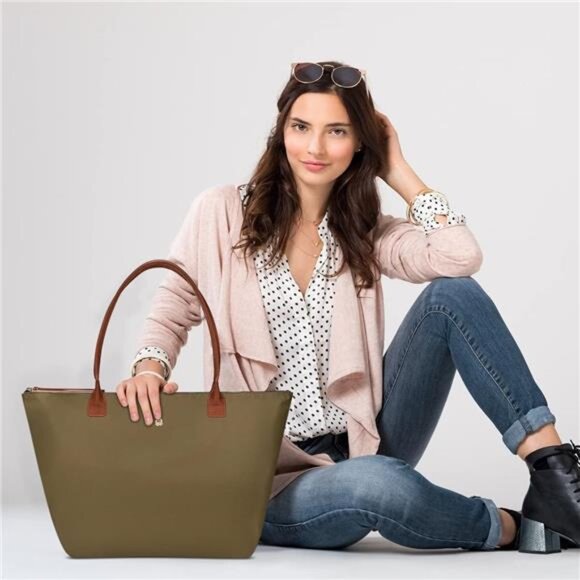 Dark Green Shoulder Tote Bag for Women, Nylon Top-Handle Purse, Foldable  Bags‎ - Picture 2 of 4